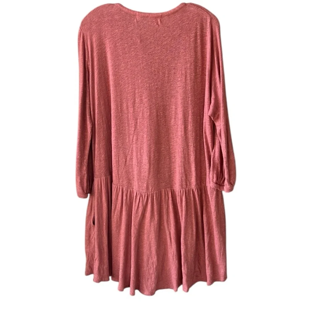 Free People Beach XS Oversized Mauve Linen Blend Drop Waist Shirt Dress